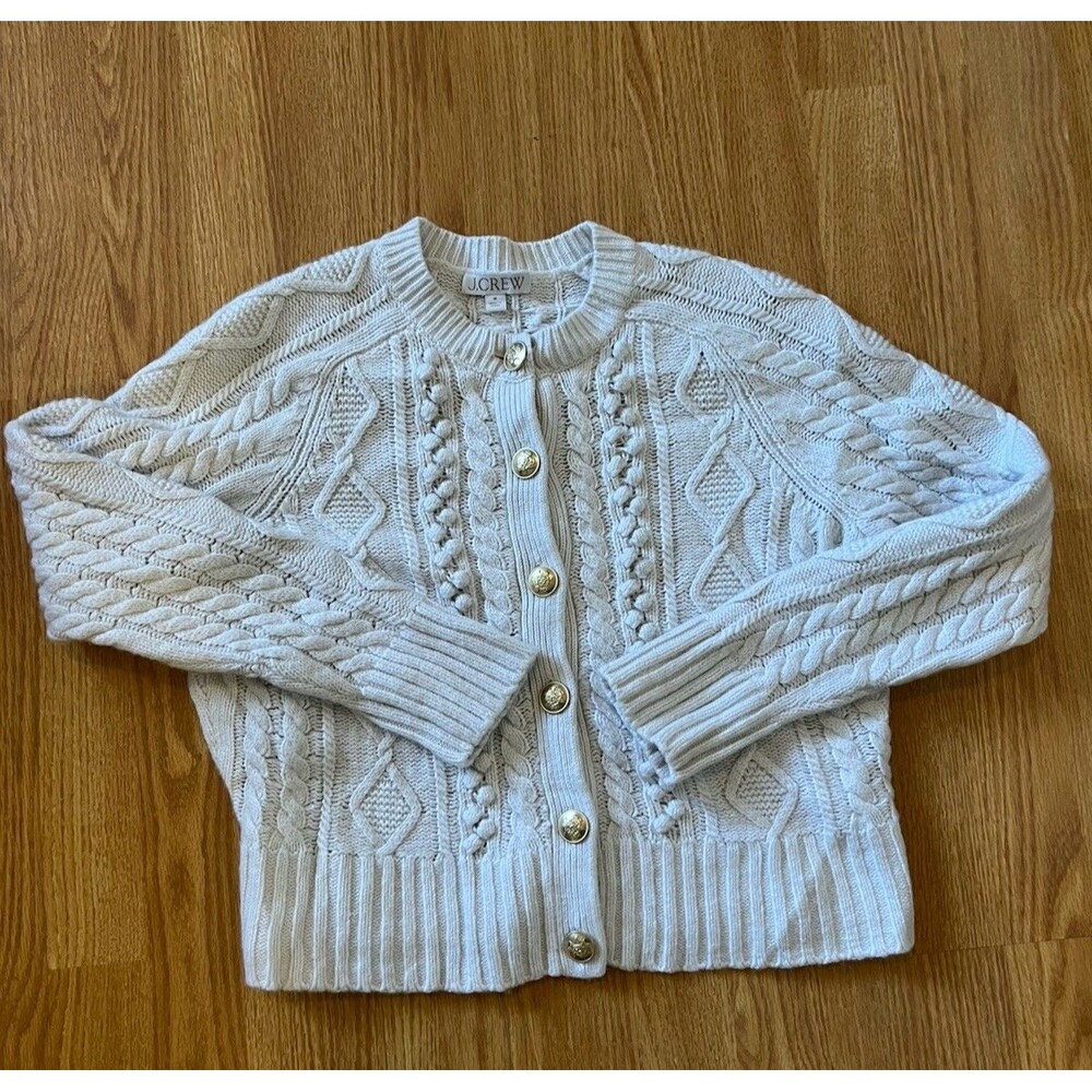 J. Crew Cream Cable-Knit Button Cardigan - Picture 8 of 11